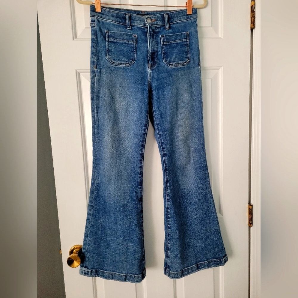 Express Blue Flare Wide Leg Jeans. Slightly Worn